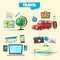 Travel collection. Vacation theme. Cartoon vector illustration.