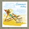 Travel colorful tropical design recliner on the sand with hat..