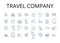 Travel company line icons collection. Adventure agency, Tour operator, Vacation planner, Journey experts, Excursion