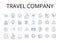 Travel company line icons collection. Adventure agency, Tour operator, Vacation planner, Journey experts, Excursion
