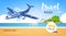 Travel Company Template Voucher With Airplane Flying Over Beautiful Tropical Beach Background Tourist Agency Poster