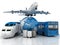 Travel composite with plane , suitcase , globe , b