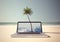 travel computer vacation laptop palm tropical concept tree summer beach. Generative AI.