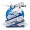 Travel concept. Airplane, earth and tickets.