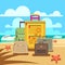 Travel concept background with passenger luggage and beach