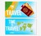 Travel concept banner design- time to travel, passport, airline tickets, world map, a beautiful beach, shoes, beach towel and