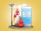 Travel concept cartoon woman with a suitcase stands next to a smartphone with a ticket booking window on the screen 3d render on