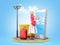 Travel concept cartoon woman with a suitcase stands next to a smartphone with a ticket booking window on the screen 3d render on