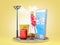 Travel concept cartoon woman with a suitcase stands next to a smartphone with a ticket booking window on the screen 3d render on