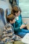 Travel concept of mother and son on train journey