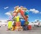 Travel concept. Pile of various styles of suitcases in airport