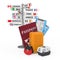 Travel Concept. Signpost with Various Countries Names and Flags near Passport, Airline Boarding Pass Tickets and Ready to Fly