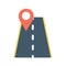 Travel destination concept. Highway roadmap with pin. Car road direction, gps route pin road trip navigation