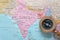 Travel destination India, map with compass