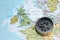 Travel destination United Kingdom and Ireland, map with compass