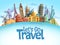 Travel destination vector background and template design with travel destinations and famous landmarks