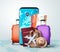 Travel elements vector concept design. Travelers luggage, phone, passport and mobile phone