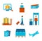 Travel flat style people objects tickets infographics icon set