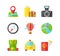 Travel flat vector icons set. Holiday vacation color symbols isolated pack. Suitcase, camera, map with pointer stickers