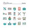Travel, flight, accommodation, destination booking and more, thin line color icons set