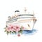 Travel floral cruise watercolor illustration, travel clipart