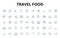 Travel food linear icons set. Gastronomy, Cuisine, Culinary, Delicacies, Foodie, Gourmet, Local vector symbols and line