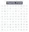 Travel food vector line icons set. Voyage, Cuisine, Meal, Taste, Delicacy, Snack, Portable illustration outline concept