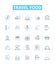 Travel food vector line icons set. Voyage, Cuisine, Meal, Taste, Delicacy, Snack, Portable illustration outline concept