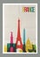 Travel France landmarks skyline vintage poster