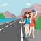 Travel Girl Friends Hitchhiking