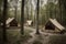 travel glamping luxury forest vacation nature canvas camping light tent. Generative AI.