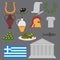 Travel Greek Culture Landmarks and cultural features flat icons design set