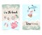 Travel greeting card with beach,airplane,flamingo,ball,balloon,narwhal,leaf and sandal
