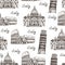 Travel hand drawn seamless pattern with famous places of Rome, V