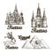 Travel. Hand drawn sketch Russia, Egypt. Vector illustration