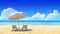 Travel, holidays, resort. Beach chair and umbrella on sand beach.