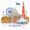 Travel in India concept. Indian most famous sights set. Architectural buildings. Famous tourist attractions