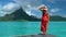 Travel influencer visiting famous destination on Bora Bora on vacation