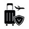 Travel insurance black glyph icon