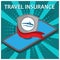 Travel Insurance button with boat on flat background. Flat vector illustration.