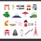 Travel Japan icons set