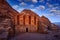 Travel in Jordan, Arabia in Asia. Stone Monastery in rock, Petra in Jordan. Red rock landcape. Petra historical sight - Ad Deir