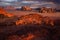 Travel Jordan, Arabia nature. Wadi Rum desert, red seand with stone and rock. Evening orange sunset in nature