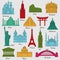 Travel landmarks colorful linear icon set. Vector Illustration