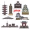 Travel landmarks of Japan colorful thin line icon