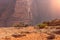 Travel life style concept photography of car jeep stay on a dune in Wadi Rum desert dry warming nature environment Eastern