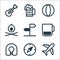 travel line icons. linear set. quality vector line set such as airplane, compass, lifejacket, tea,  , bonfire, beach ball, beer