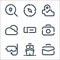 travel line icons. linear set. quality vector line set such as suitcase, ship, snorkel, camera, ticket, weather, map, compass