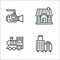 travel line icons. linear set. quality vector line set such as suitcase, train, village