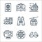 travel line icons. linear set. quality vector line set such as sunglasses, compass, action camera, cable car, binocular, train,